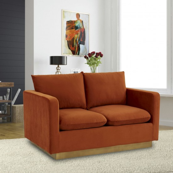 LeisureMod Nervo Modern Mid-Century Upholstered Velvet Loveseat In Orange
