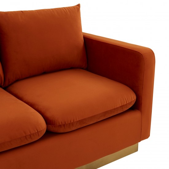 LeisureMod Nervo Modern Mid-Century Upholstered Velvet Loveseat In Orange