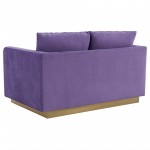 LeisureMod Nervo Modern Mid-Century Upholstered Velvet Loveseat In Purple