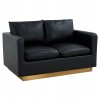 LeisureMod Nervo Modern Mid-Century Upholstered Leather Loveseat In Black