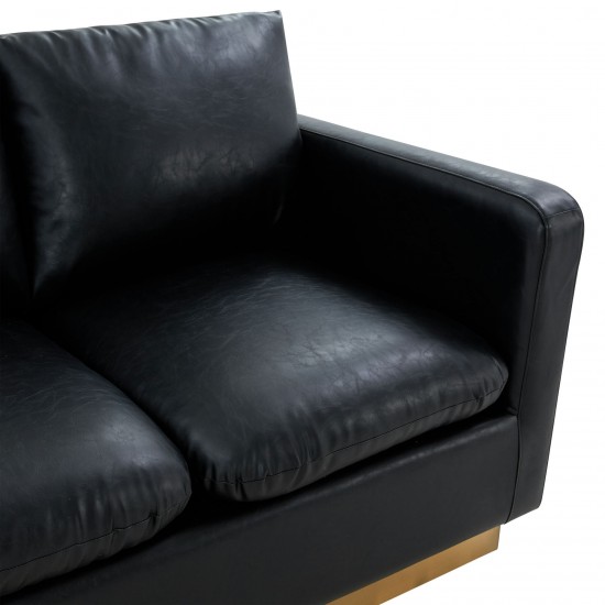 LeisureMod Nervo Modern Mid-Century Upholstered Leather Loveseat In Black