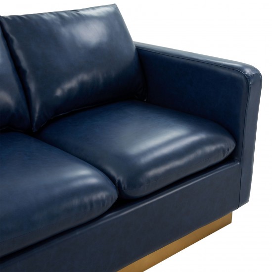 LeisureMod Nervo Modern Mid-Century Upholstered Leather Loveseat In Navy Blue