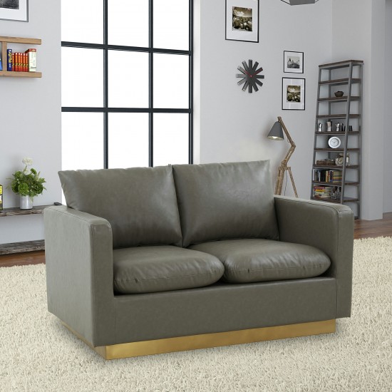 LeisureMod Nervo Modern Mid-Century Upholstered Leather Loveseat In Grey