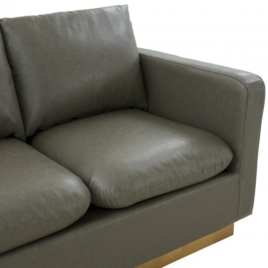 LeisureMod Nervo Modern Mid-Century Upholstered Leather Loveseat In Grey