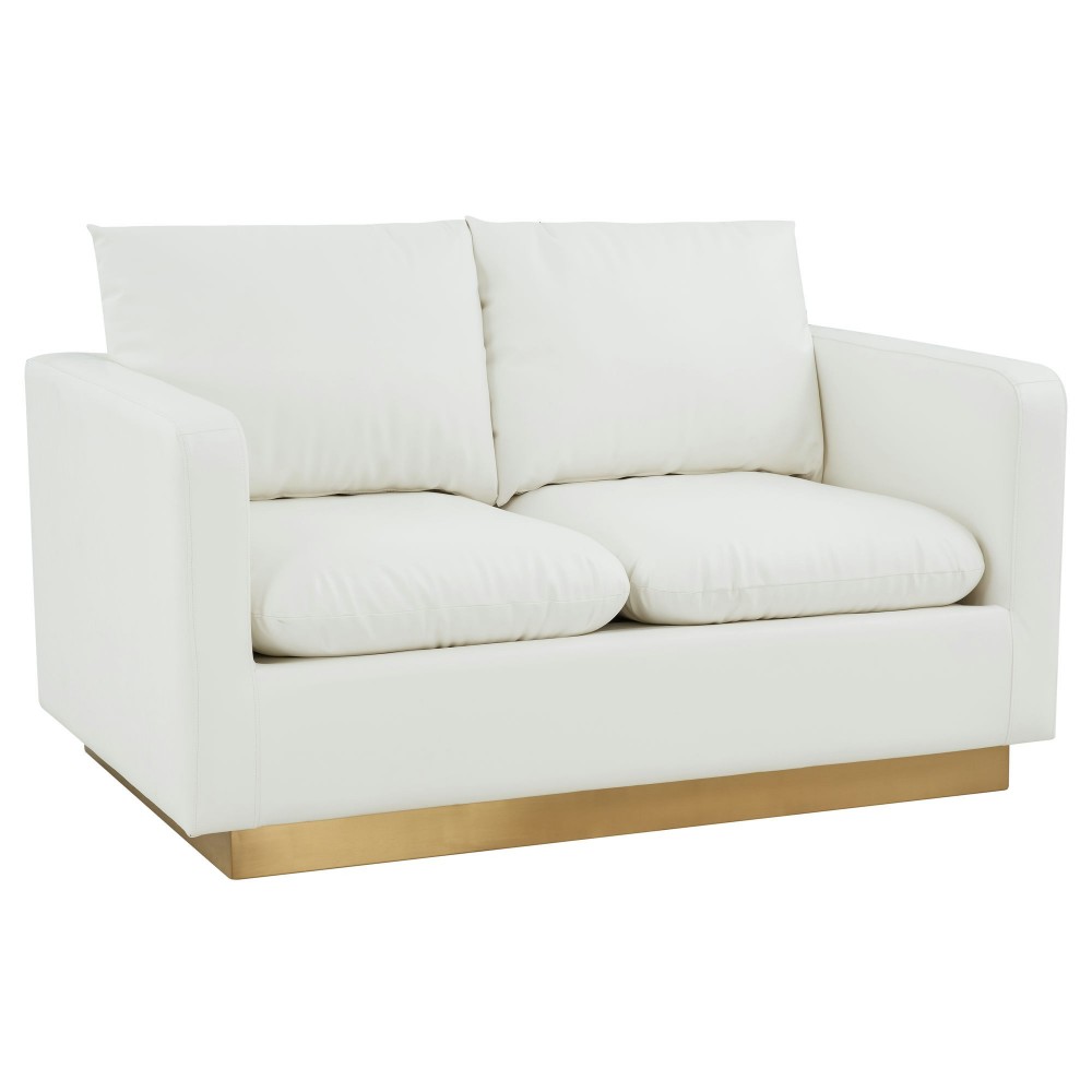 LeisureMod Nervo Modern Mid-Century Upholstered Leather Loveseat In White