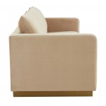 LeisureMod Nervo Modern Mid-Century Upholstered Velvet Sofa In Beige