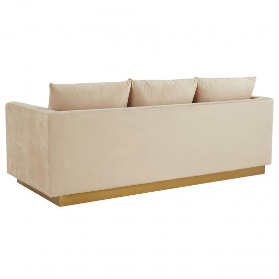 LeisureMod Nervo Modern Mid-Century Upholstered Velvet Sofa In Beige