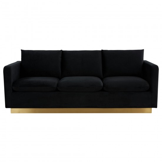 LeisureMod Nervo Modern Mid-Century Upholstered Velvet Sofa In Midnight Black
