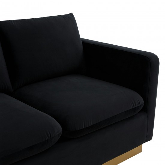 LeisureMod Nervo Modern Mid-Century Upholstered Velvet Sofa In Midnight Black