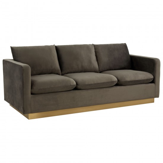 LeisureMod Nervo Modern Mid-Century Upholstered Velvet Sofa In Dark Grey