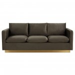 LeisureMod Nervo Modern Mid-Century Upholstered Velvet Sofa In Dark Grey