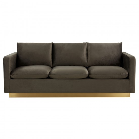 LeisureMod Nervo Modern Mid-Century Upholstered Velvet Sofa In Dark Grey