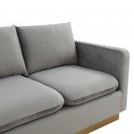 LeisureMod Nervo Modern Mid-Century Upholstered Velvet Sofa In Light Grey