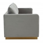 LeisureMod Nervo Modern Mid-Century Upholstered Velvet Sofa In Light Grey