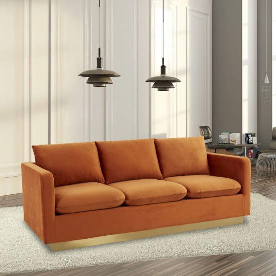 LeisureMod Nervo Modern Mid-Century Upholstered Velvet Sofa In Orange Marmalade