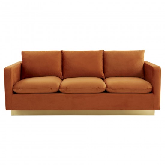 LeisureMod Nervo Modern Mid-Century Upholstered Velvet Sofa In Orange Marmalade