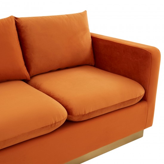 LeisureMod Nervo Modern Mid-Century Upholstered Velvet Sofa In Orange Marmalade