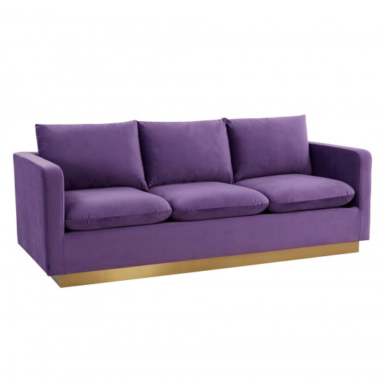 LeisureMod Nervo Modern Mid-Century Upholstered Velvet Sofa In Purple