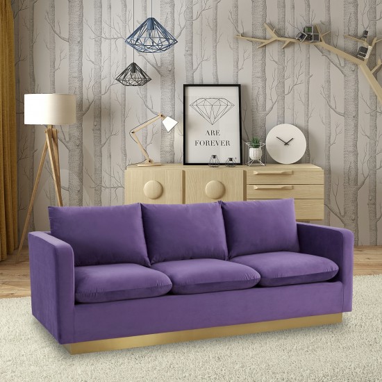 LeisureMod Nervo Modern Mid-Century Upholstered Velvet Sofa In Purple