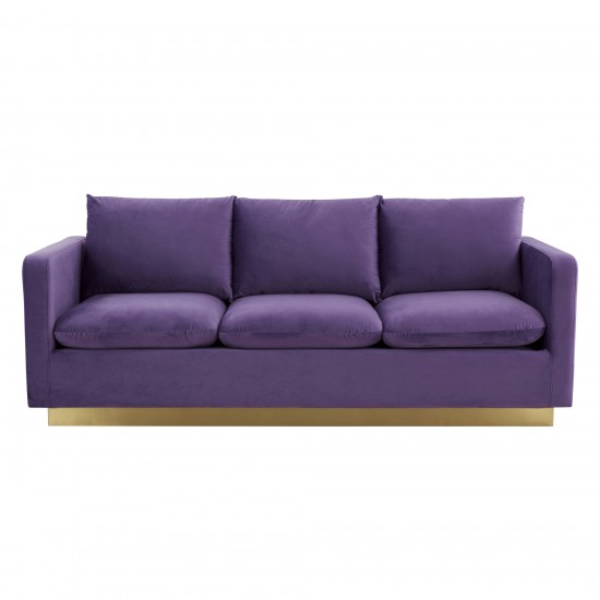 LeisureMod Nervo Modern Mid-Century Upholstered Velvet Sofa In Purple