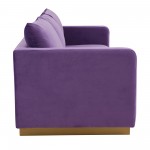 LeisureMod Nervo Modern Mid-Century Upholstered Velvet Sofa In Purple