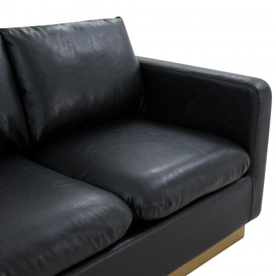 LeisureMod Nervo Modern Mid-Century Upholstered Leather Sofa In Black