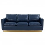 LeisureMod Nervo Modern Mid-Century Upholstered Leather Sofa In Navy Blue
