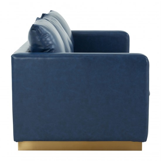 LeisureMod Nervo Modern Mid-Century Upholstered Leather Sofa In Navy Blue