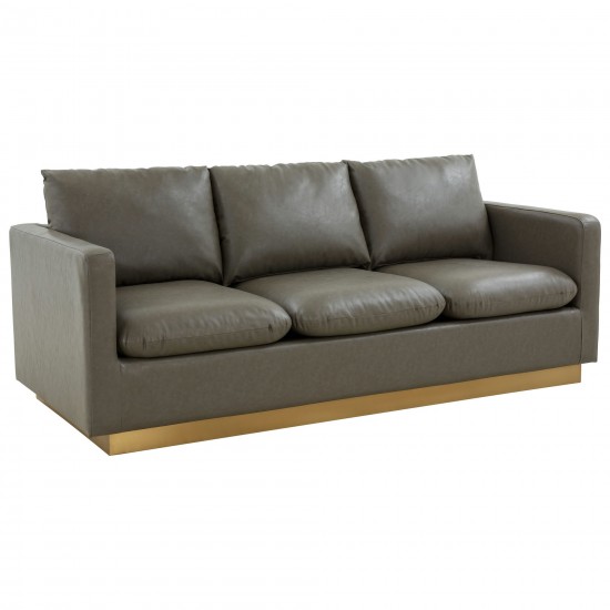 LeisureMod Nervo Modern Mid-Century Upholstered Leather Sofa In Grey