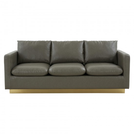 LeisureMod Nervo Modern Mid-Century Upholstered Leather Sofa In Grey