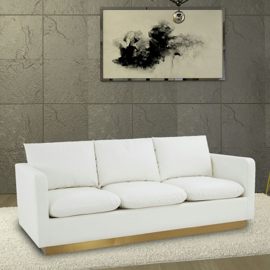 LeisureMod Nervo Modern Mid-Century Upholstered Leather Sofa In White