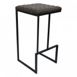 LeisureMod Quincy Quilted Stitched Leather Bar Stools With Metal Frame