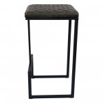LeisureMod Quincy Quilted Stitched Leather Bar Stools With Metal Frame