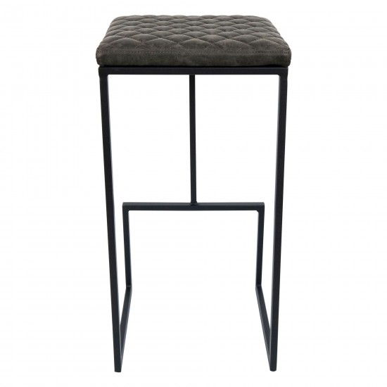 LeisureMod Quincy Quilted Stitched Leather Bar Stools With Metal Frame