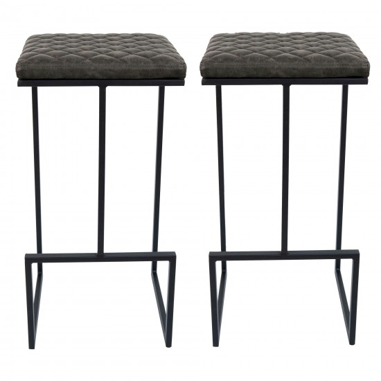 LeisureMod Quincy Leather Bar Stools With Metal Frame Set of 2