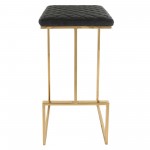 LeisureMod Quincy Quilted Stitched Charcoal Black Leather Bar Stools