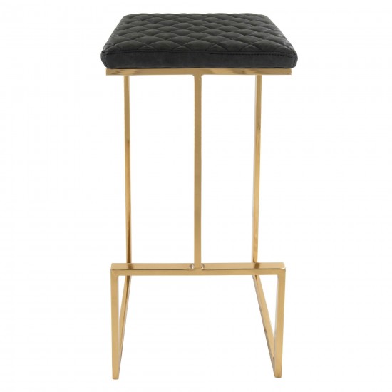 LeisureMod Quincy Quilted Stitched Charcoal Black Leather Bar Stools