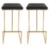 LeisureMod Quincy Black Leather Bar Stools With Gold Metal Frame Set of 2