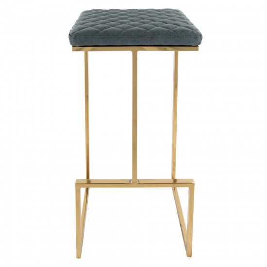 LeisureMod Quincy Quilted Stitched Peacock Blue Leather Bar Stools