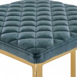 LeisureMod Quincy Quilted Stitched Peacock Blue Leather Bar Stools