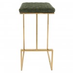 LeisureMod Quincy Quilted Stitched Olive Green Leather Bar Stools