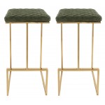 LeisureMod Quincy Olive Green Leather Bar Stools With Gold Metal Frame Set of 2