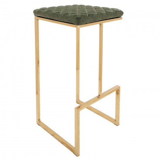 LeisureMod Quincy Olive Green Leather Bar Stools With Gold Metal Frame Set of 2