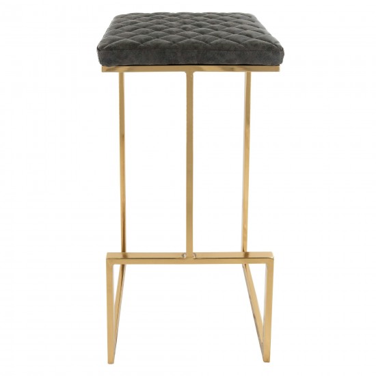 LeisureMod Quincy Quilted Stitched Grey Leather Bar Stools