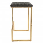 LeisureMod Quincy Quilted Stitched Grey Leather Bar Stools