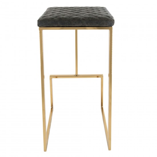 LeisureMod Quincy Quilted Stitched Grey Leather Bar Stools