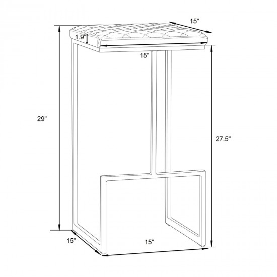 LeisureMod Quincy Quilted Stitched Grey Leather Bar Stools