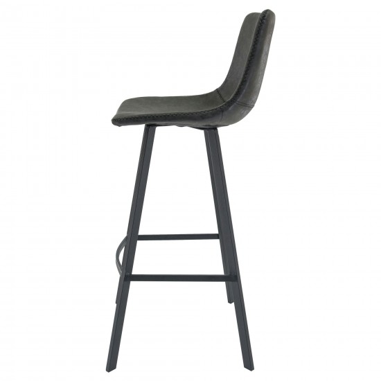 LeisureMod Elland Modern Upholstered Charcoal Black Leather Bar Stool