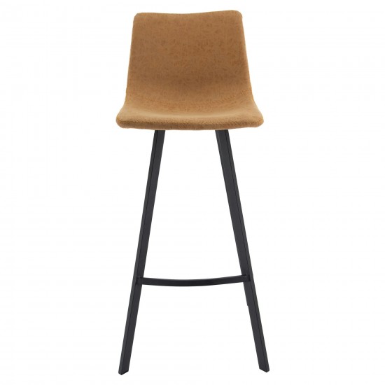 LeisureMod Elland Modern Upholstered Light Brown Leather Bar Stool