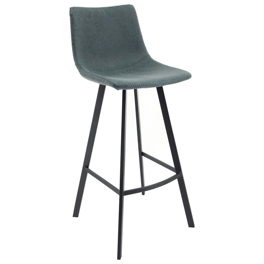 LeisureMod Elland Modern Upholstered Peacock Blue Leather Bar Stool